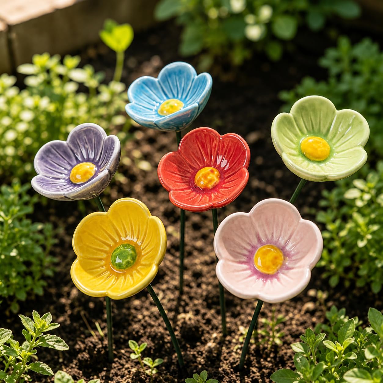 6 Stück Keramikblüte Bienentränke für den Garten, Insektentränke Keramikblumen Wassertränke mit Stecker, Keramikblüten für Bienen kreative Gartenstecker als Garten Geschenk
