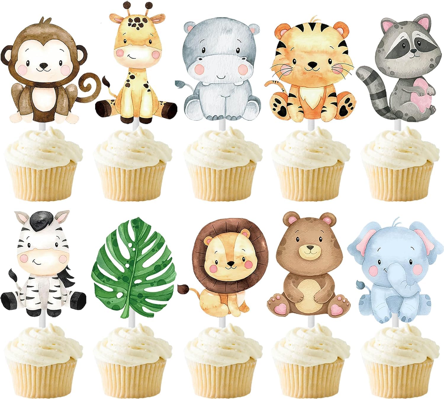 Blumomon 24 pezzi leone cupcake topper giungla safari animali decorazione torta decorazione torta topper topper per baby shower compleanno bambini accessori
