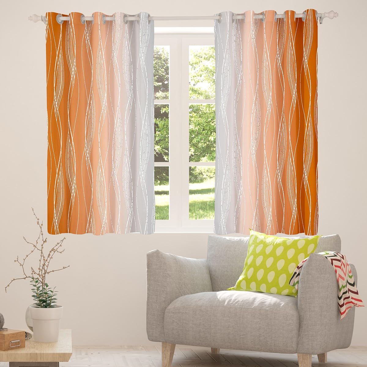 Homewish Gradient Orange and Greyish White Window Curtains, 46" W x 72" L, Abstract Burnt Orange Ombre Curtains - Image 4