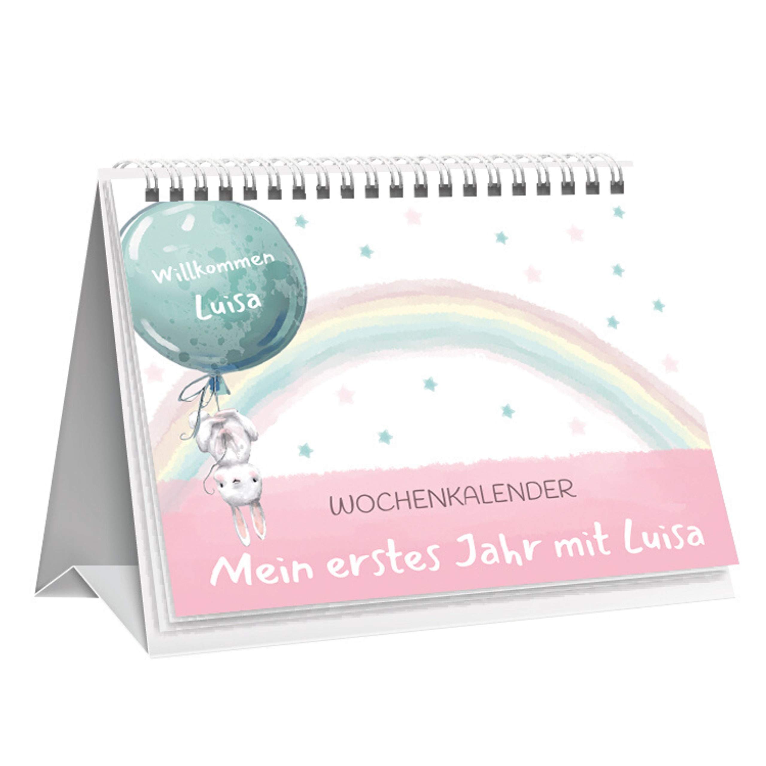 Goldkinder Baby Calendar First Year | Gift for Mums to Be | Personalised with Name & Zodiac Sign | Tips from Midwives | In Mint & Pink