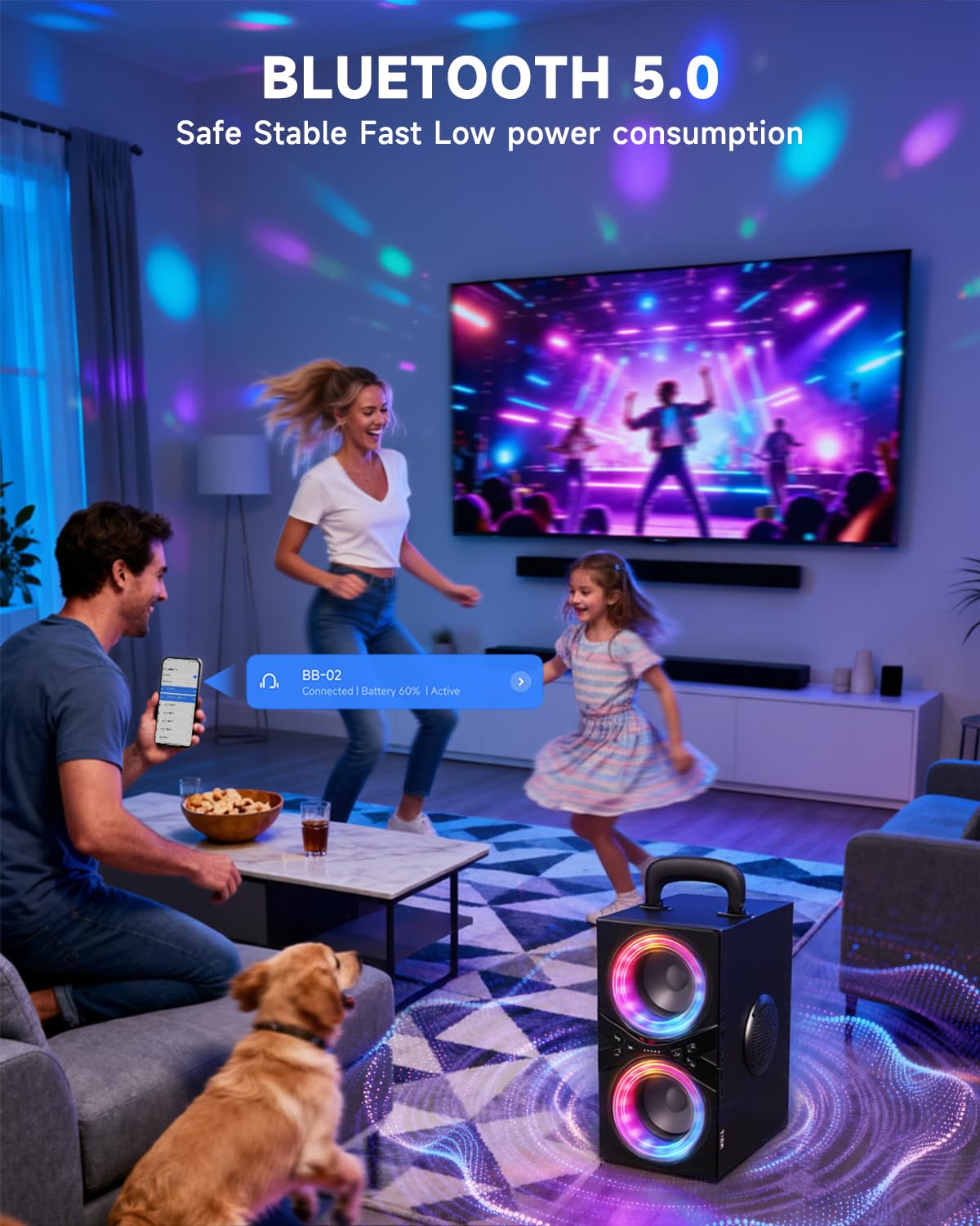 YIER Party Bluetooth Speaker:80W Peak Large Stereo Sound for Outdoor,Deep Bass,TWS,Loud with Lights,Portabe Wireless Big Speakers with Long Playtime,House,Projector,Movie — view 8
