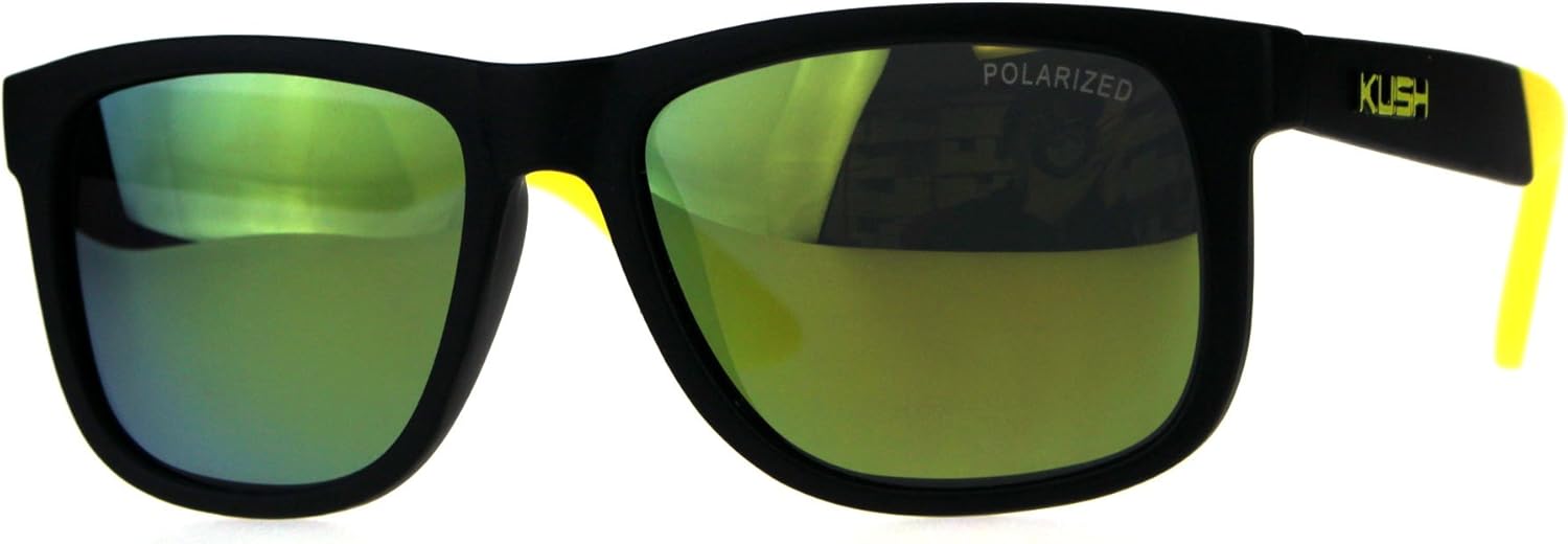 SA106 Polarized Kush Mens Rectangular Color Mirror Lens Sport Horn Rim Sunglasses