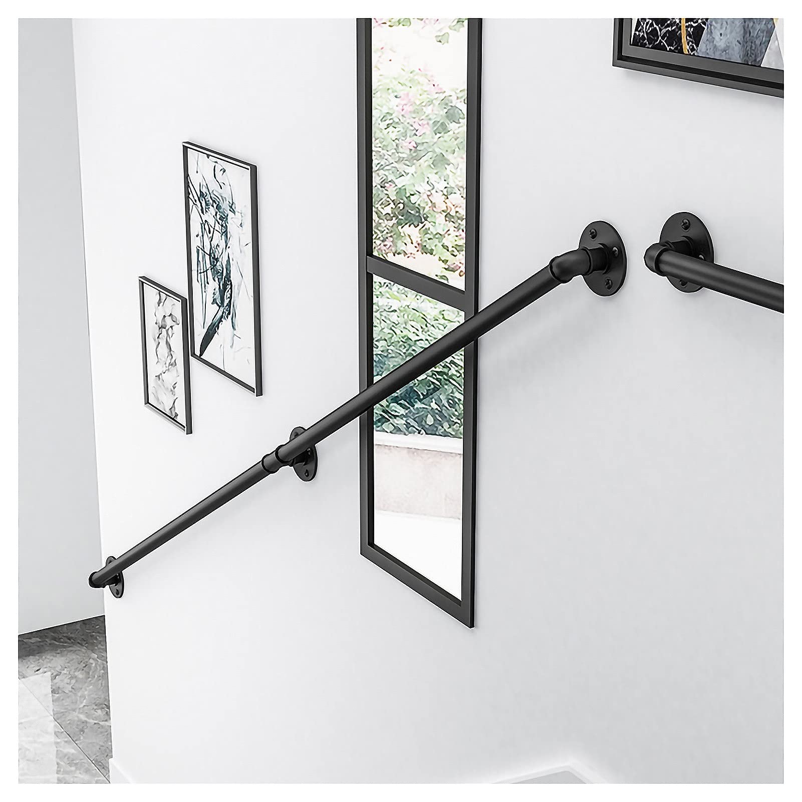 KHLMSRXJ Stair Rail Stair Railing Handrail 25Cm-600Cm, Stair Industrial Black Pipe Handrail with Wall Mount Support, Home Against The Wall Indoor and Outdoor Loft Elderly Railings Hand Rail