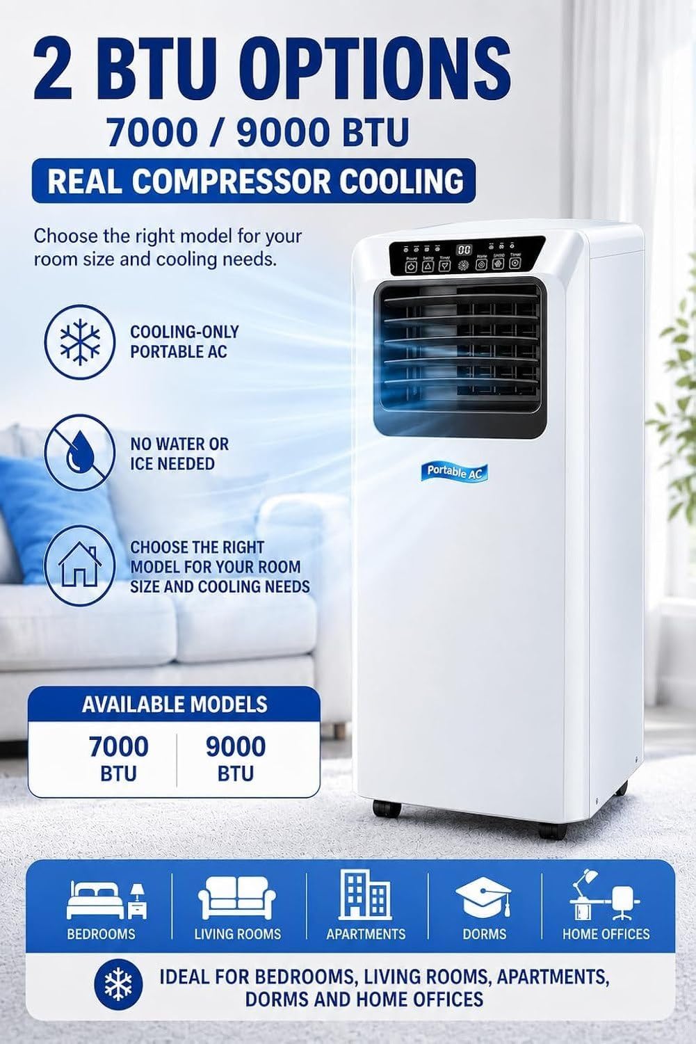 HURUMA Condizionatore d'Aria Portatile con Telecomando 7000/9000 BTU Perfetta per Camper, Camion e Veicoli Commerciali, Questa unità di climatizzazione Portatile Offre, (7000BTU), (7000BTU)