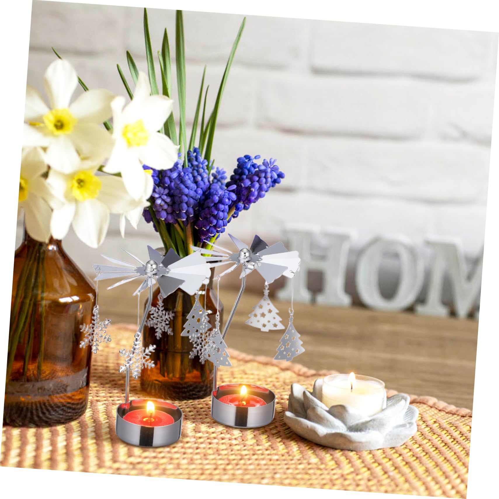 Cabilock Candelabro Giratorio De Hierro Forjado Metálico, Decoración Navideña Motivos Ángel, Copo De Nieve y Árbol, Adecuado para Mesa y Hogar, Sin Velas, Diseño Clásico Europeo