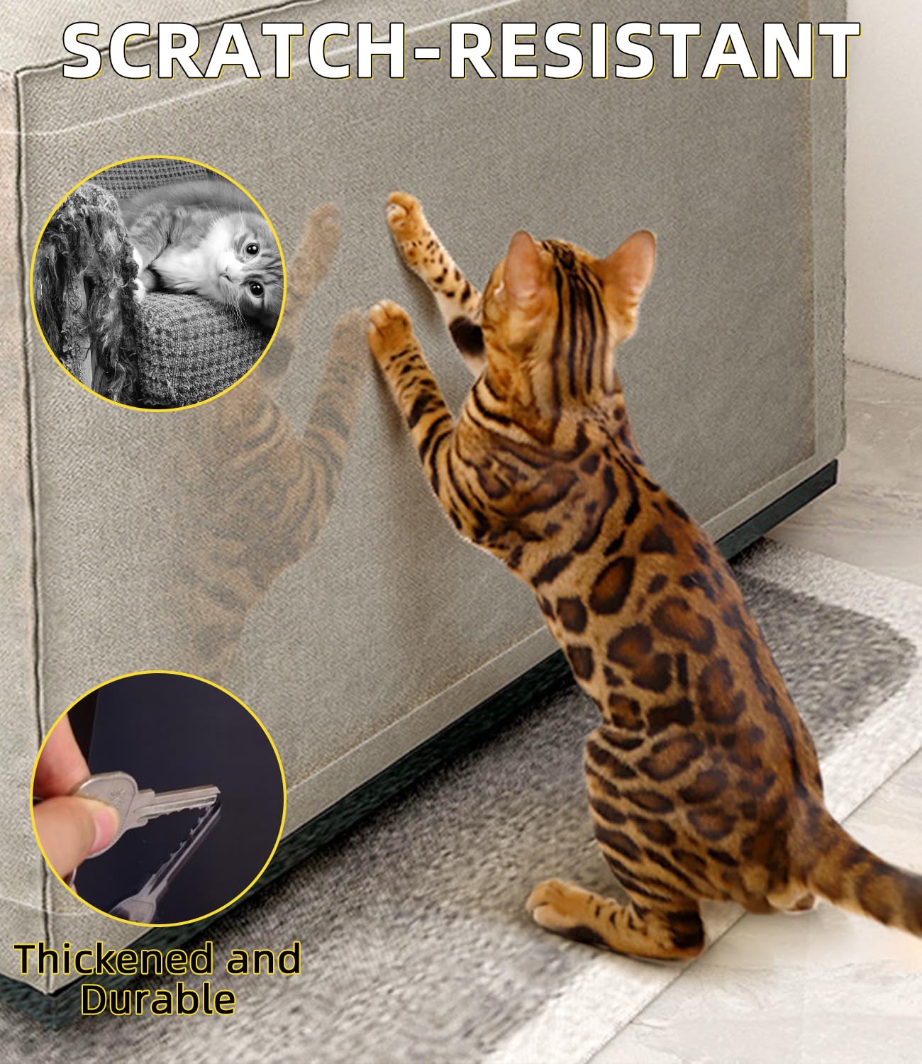 Protezione Divano Graffi Gatto, 43X800CM Protezione antigraffio per gatt, Autoadesive Trasparente Antigraffio Gatto Divano, Nastro Adesivo Antigraffi per Cani, PVC Anti-Graffio Protector