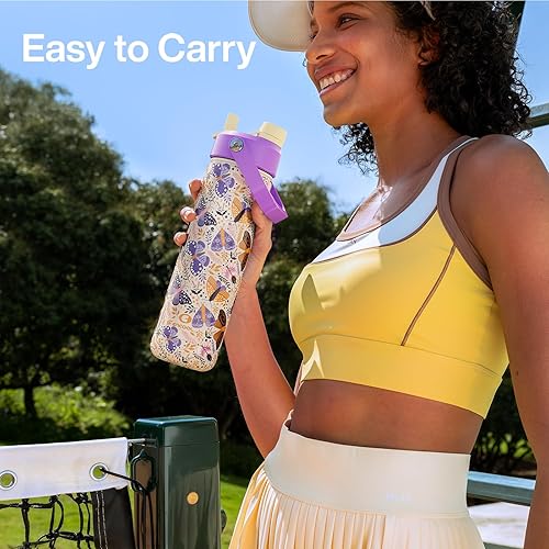 Miniatura 156 de ENCOOL Botella de agua aislada con popote, de acero inoxidable, a prueba de fugas, sin BPA, al vacío de doble pared que se mantiene fría durante 24