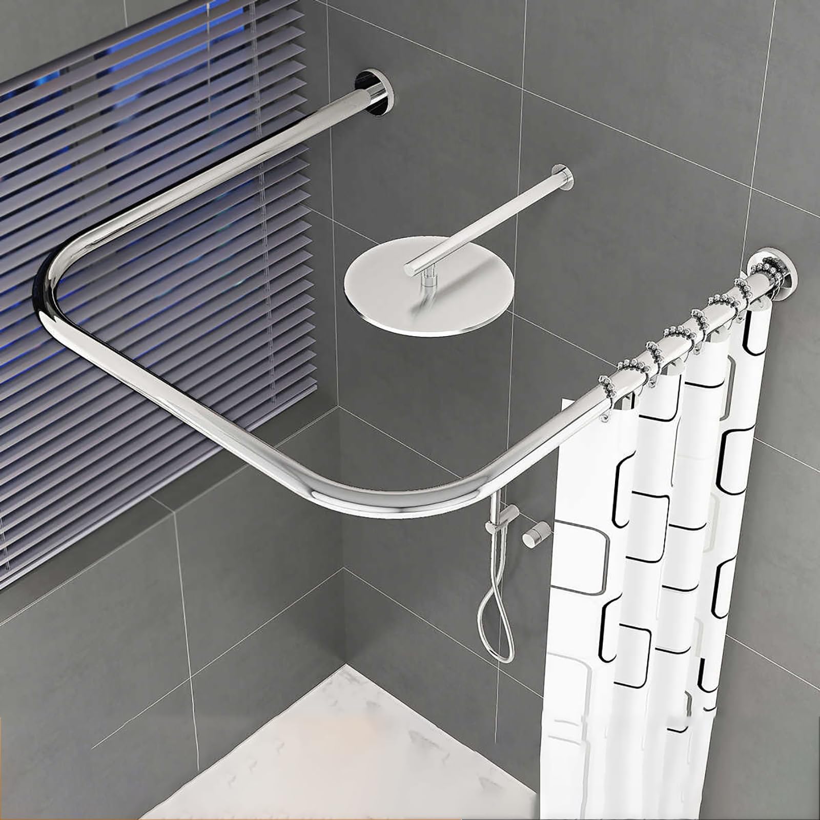 Asta Tenda Doccia Per Vasca Da Bagno Senza Forare, Bastone Per Tenda Da Doccia A U Regolabile In Acciaio Inox, Bastone Doccia Angolare, Per Bagno Camerin(Size:A 70-95cm * 90cm * 70-95cm,Color:Argento)