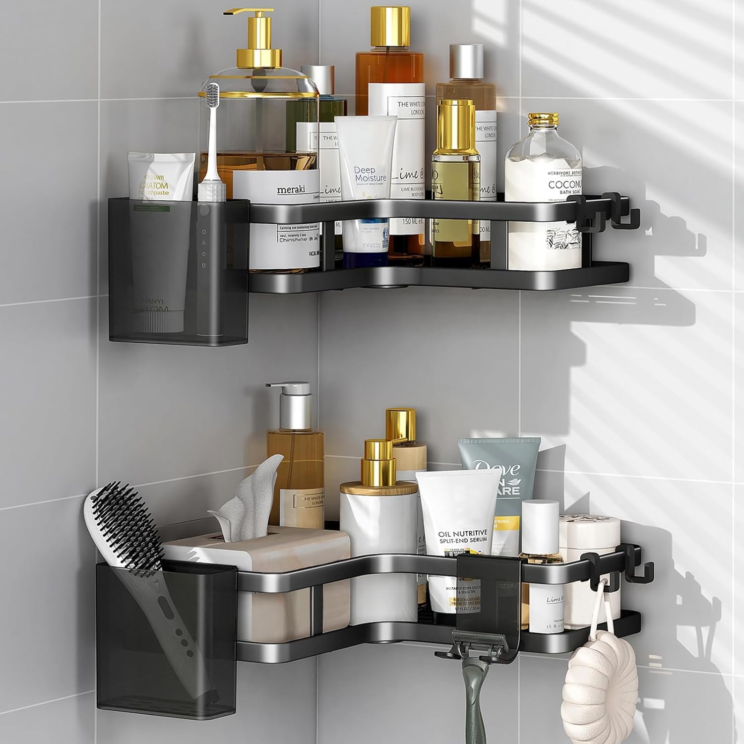 Shower Caddy Corner Bathroom Storage Accessories Set Bathroom No Drill ...