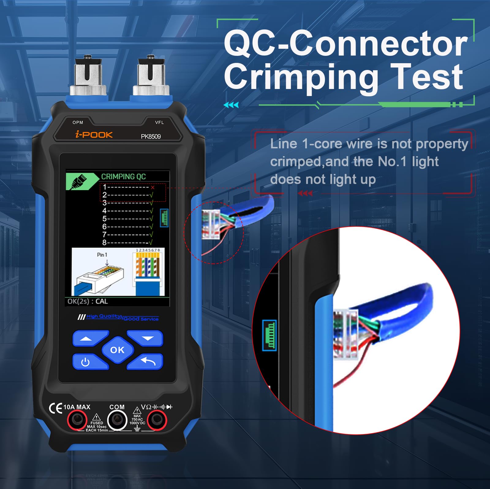 i-POOK PK8506 Multifunktionaler Kabeltester Unterstützt Ethernet IP Scan Ping PoE-Test Drahtdurchgangstest Längenmesswerkzeug Netzwerk Digital Cat5 Cat6 PoE-Tester Multimeter Kabelverfolger