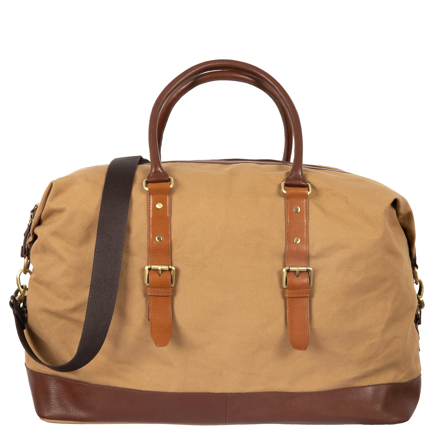 TYT Zefiro, Borsa da Viaggio Uomo in Canvas e Pelle Bovina, Borsone Weekender con Tracolla Regolabile, Base Rinforzata, 52x24x35 cm (Desert)