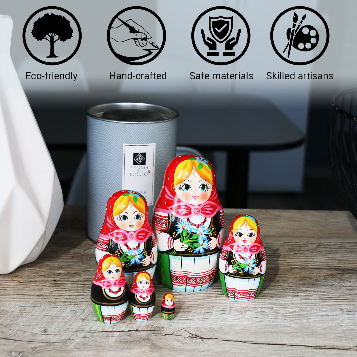 Juego de 6 muñecas rusas de acianos para niños, muñeca Matryoshka en Sarafan bielorruso, muñecas rusas anidadas para adultos, juguetes de anidación