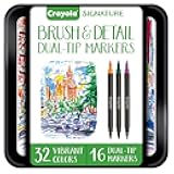 Brush & Detail Dual Tip Marker Set, 16 Markers, 32 Colors, Adult Coloring Markers, Gifts for Teens & Adults