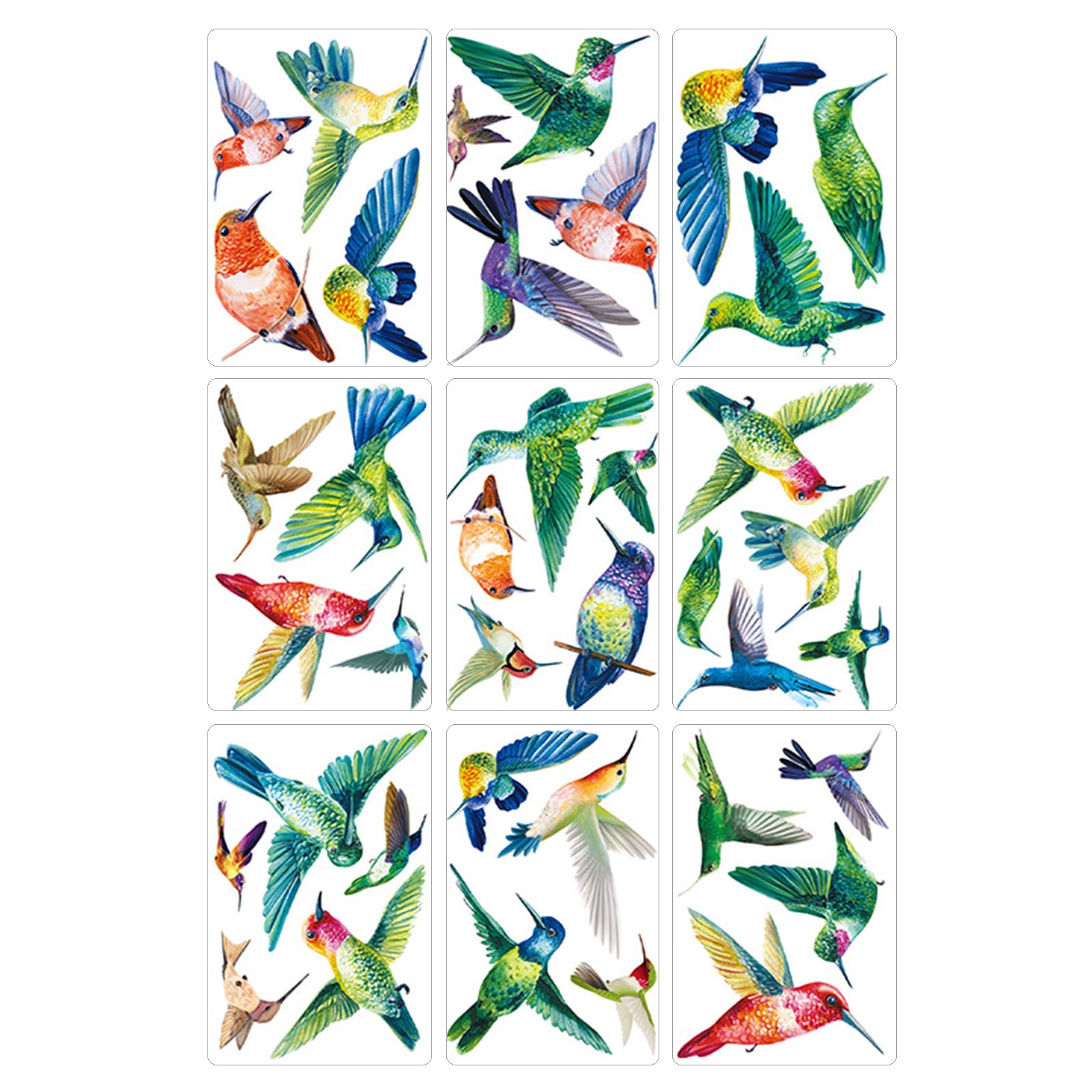 Static Cling Window Stickers Hummingbird Design, 9 Sheet Colorful PVC Glass Decor for Smooth Glass Panels, Bedroom, and Living Room Doors Anti Collision Hummingbird Decals Bird Window Clings Colorful