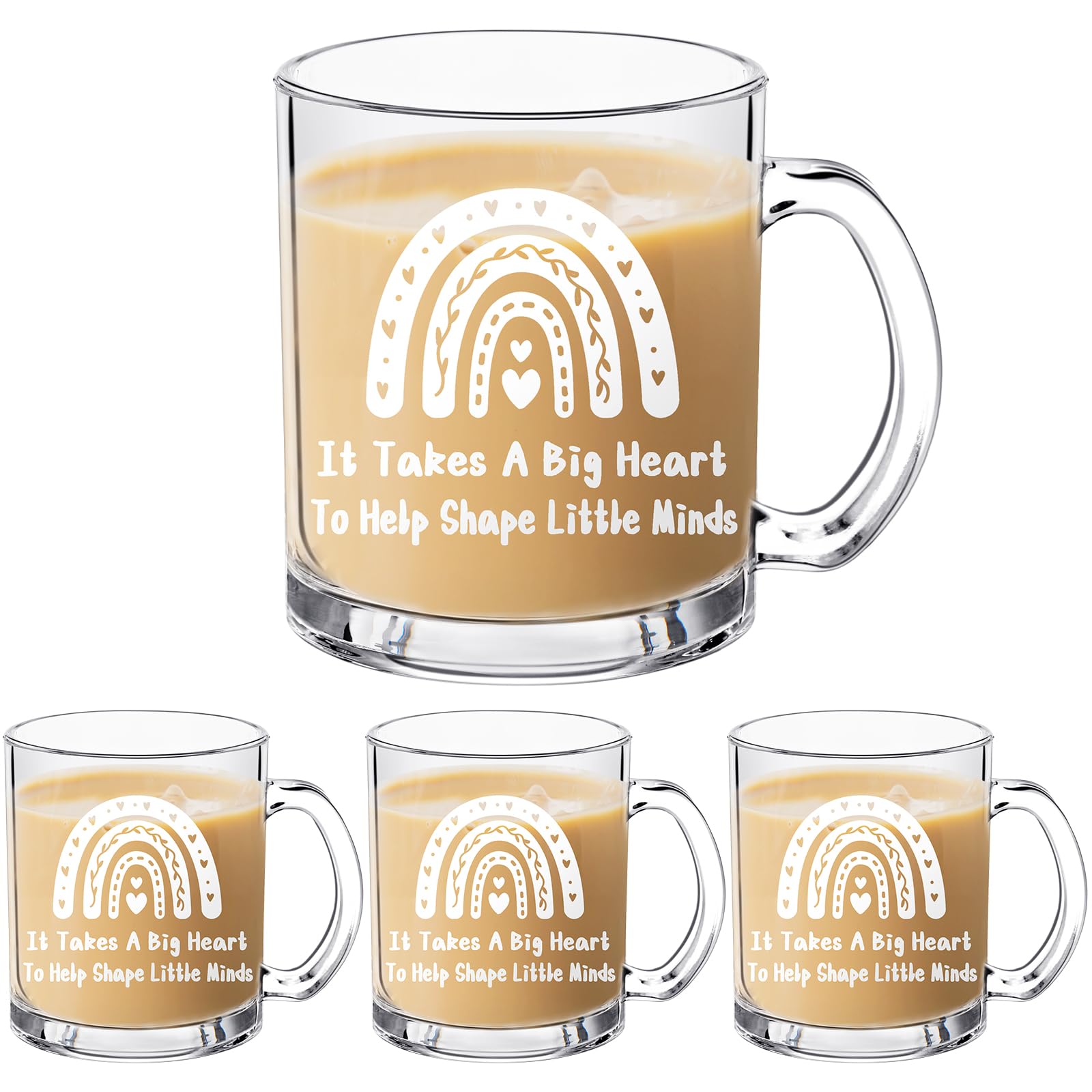 FoldTier 3 Pcs 12oz Valentine Teacher Gifts Glass Cup Helping Grow Glass Mugs with Handles Floral Ice Coffee Tea Cup Valentines End of Year Thank You