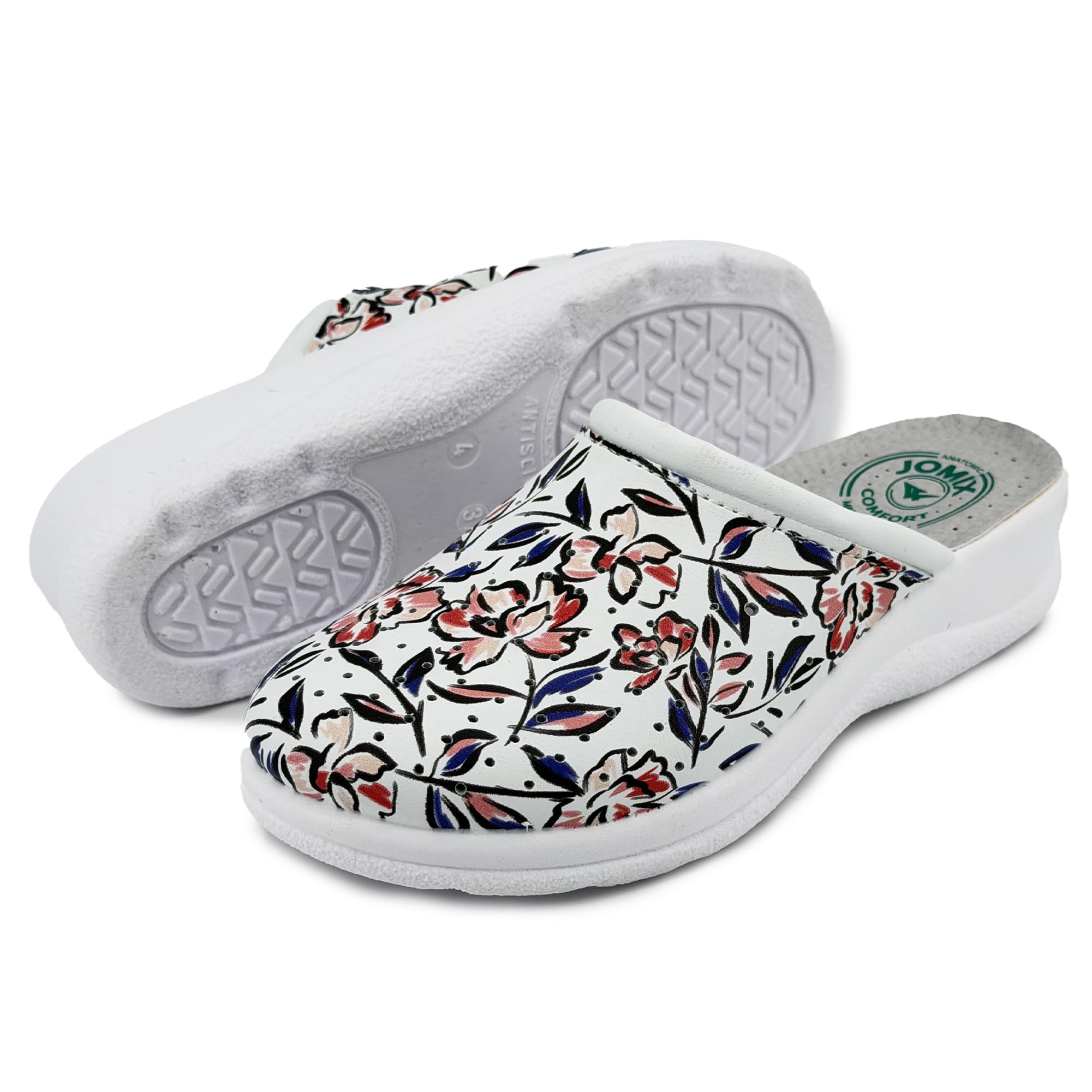 JOMIX Zoccoli Sabot Donna Comodi per Casa Tomaia Floreale Plantare Morbido Suola Antiscivolo Silenziosa Leggeri Facili da Indossare Zeppa Bassa 4.5 cm