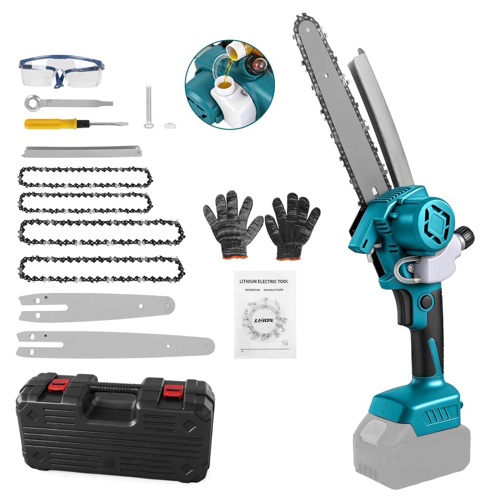 Mini akumulatorowa piła łańcuchowa kompatybilna z Makita, 18 V, bezszczotkowa elektryczna piła łańcuchowa 20 cm, 15 cm, mała piła łańcuchowa, zamek bezpieczeństwa, automatyczny olejarz, piła