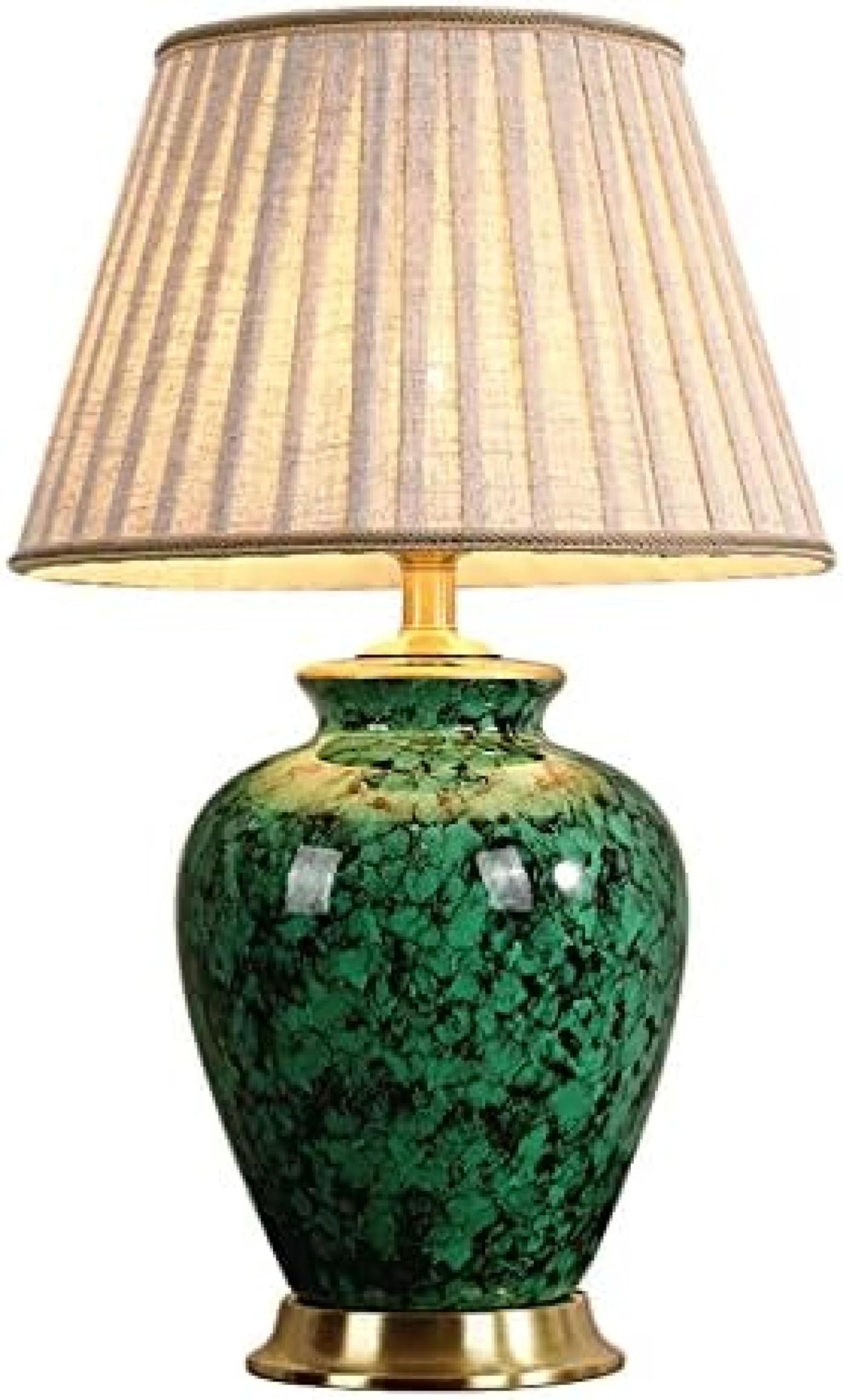 SGKOMN Chinese Antique Ceramic Table Lamp, Living Room, Sofa, Coffee Table, Table Lamp, American Bedroom, Study, Bedside Table Lamp, European All-Copper Green Ceramic Lamp, Exhi