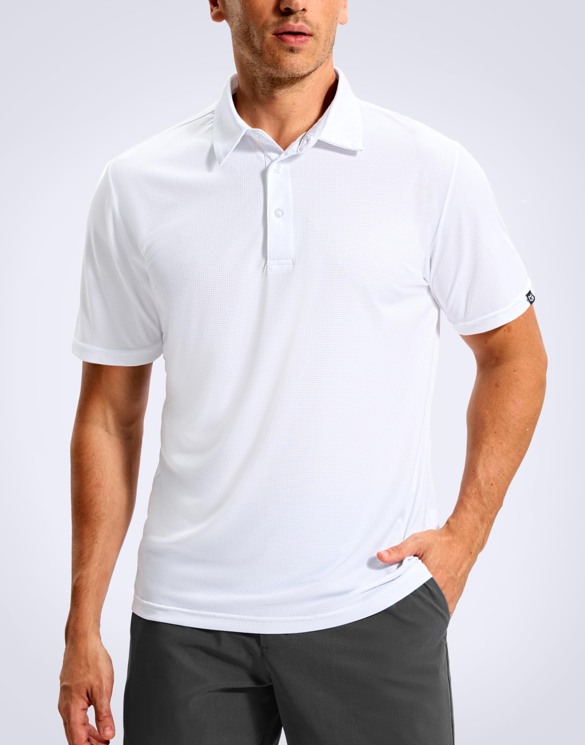 Mens Golf Shirt Grid Lightweight Short Sleeve Dry Fit Moisture Wicking Performance Athletic Collared Polo Shirts for Men — view 2