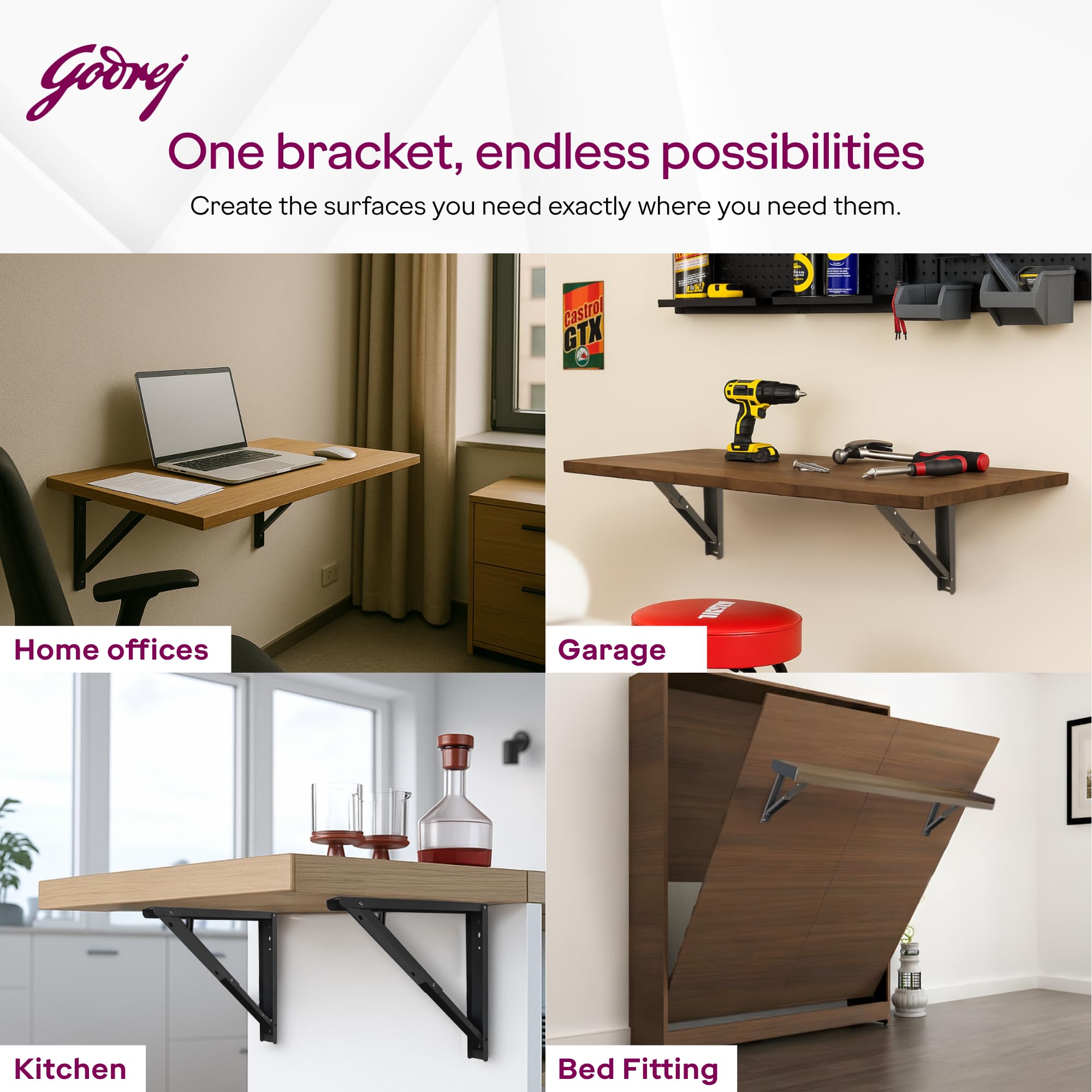 Godrej Folding Table Bracket - Space Saving Wall Mount -6