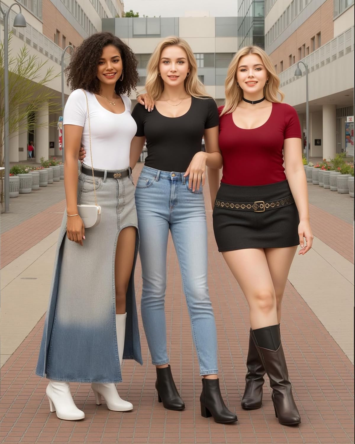 MANGOPOP Women's Scoop Neck Slim Fitted Short Sleeve Double Lined T Shirt Tight Basic Tops Y2K Tee - Image 3