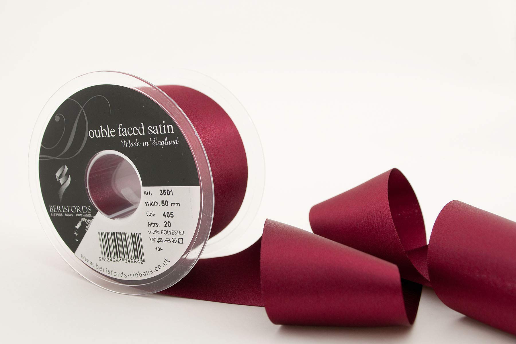 Berisfords Double Satin Ribbon, Burgundy, 20 m