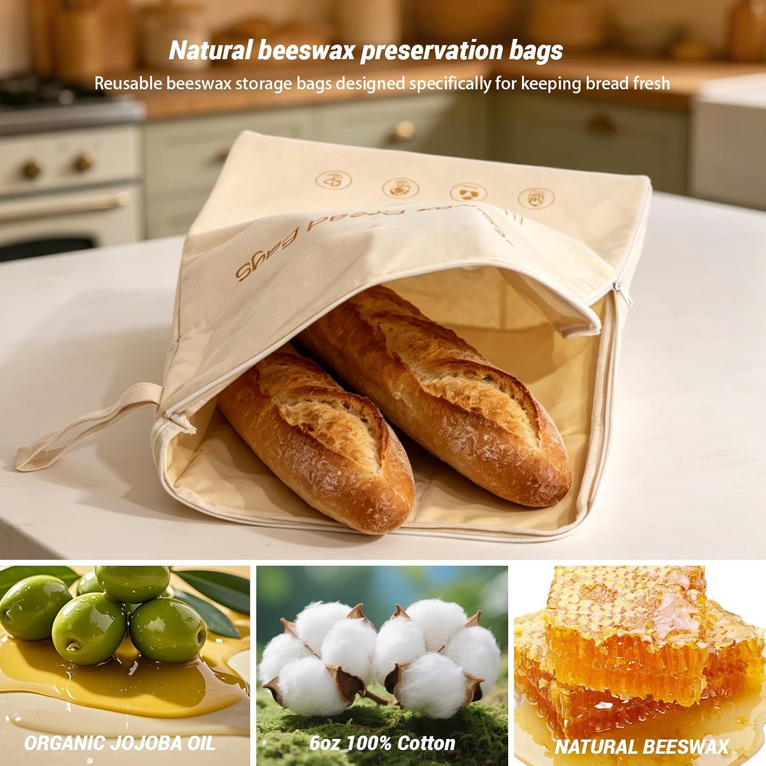 2 Pack Beeswax Bread Bags & Wraps for Homemade Sourdough Bread image 3