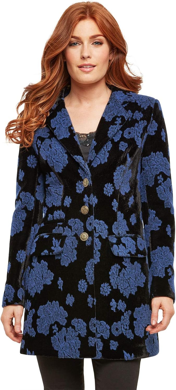 Joe Browns Women's Beautiful Velvet Coat, Black (Black/Blue A), 18