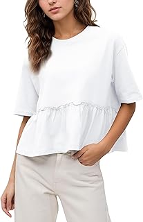 Women Summer Short Sleeve T-Shirts Oversized Dressy Casual Work Blouses ...