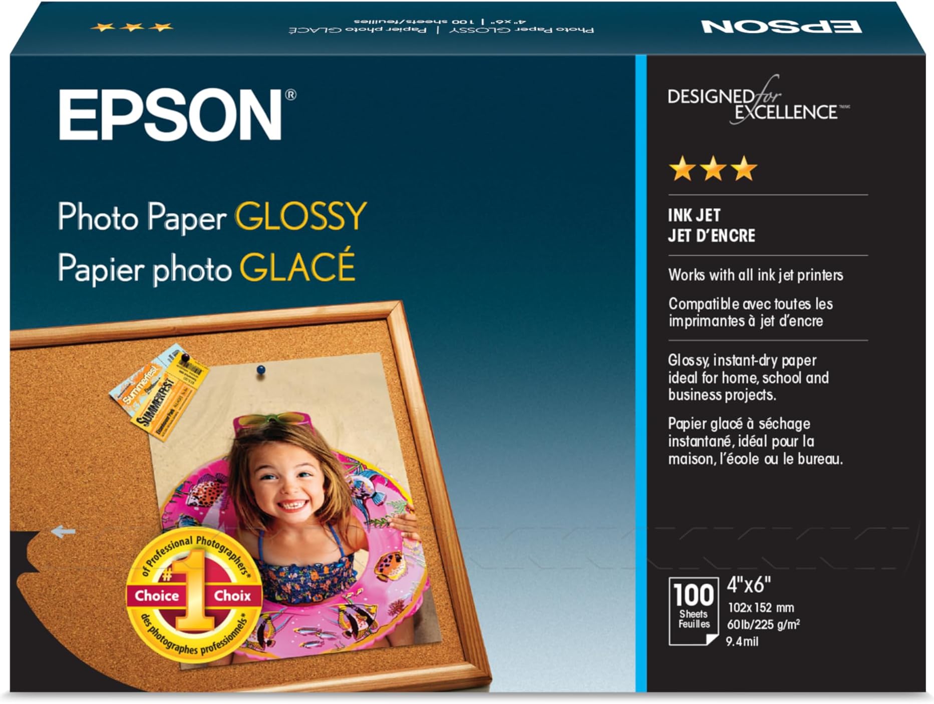 Epson Photo Paper Glossy - Borderless - S042038, 4" x 6" (100 sheets)