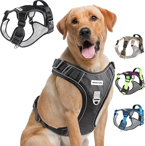 WindyTails Arnés para perro grande, mediano y extra grande, antitirones, para perros grandes, medianos y medianos con clip frontal, arnés ajustable