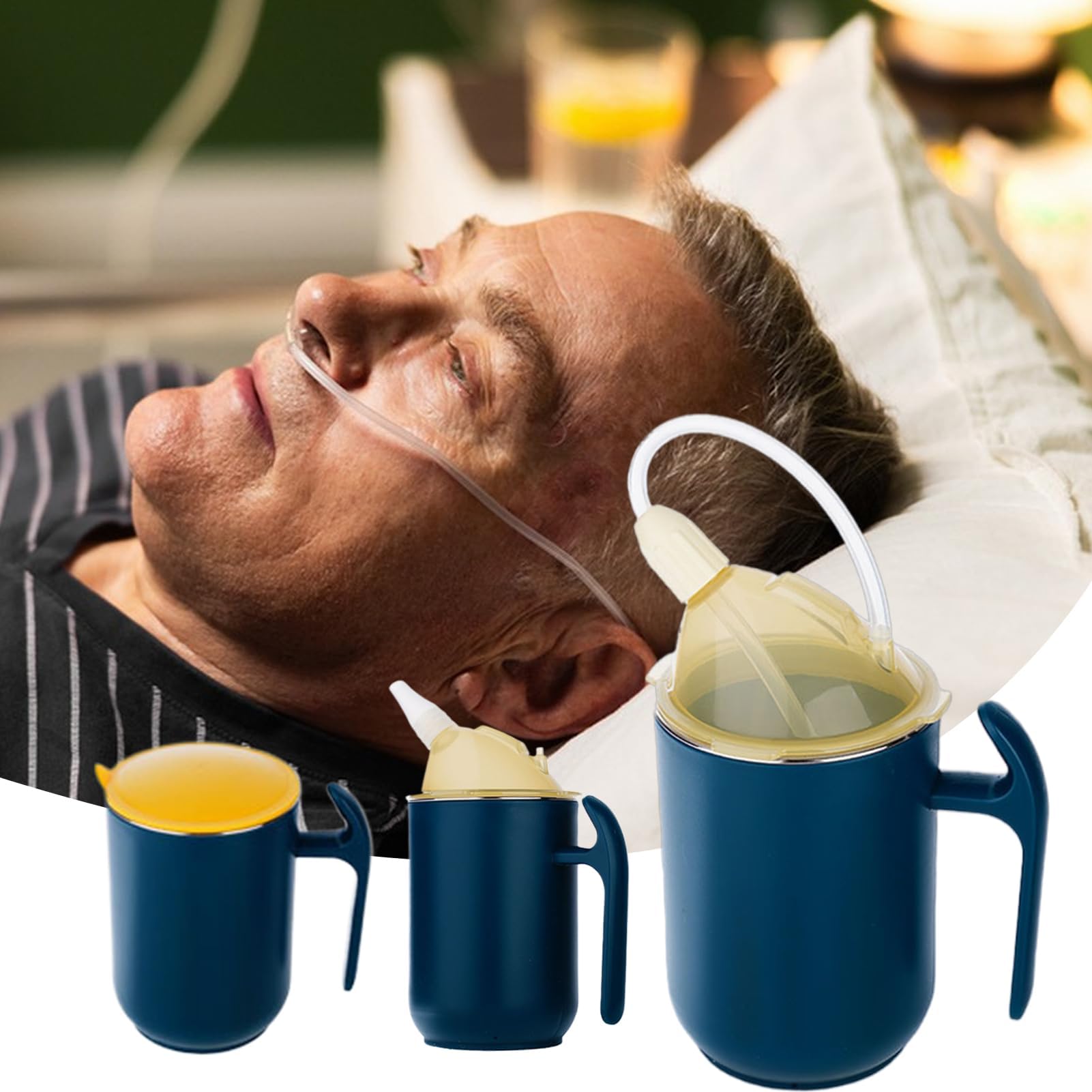 Tazza antigoccia per anziani, in acciaio inox, ergonomica, con coperchio, ideale per pazienti e caregiver, facile da usare e design sicuro