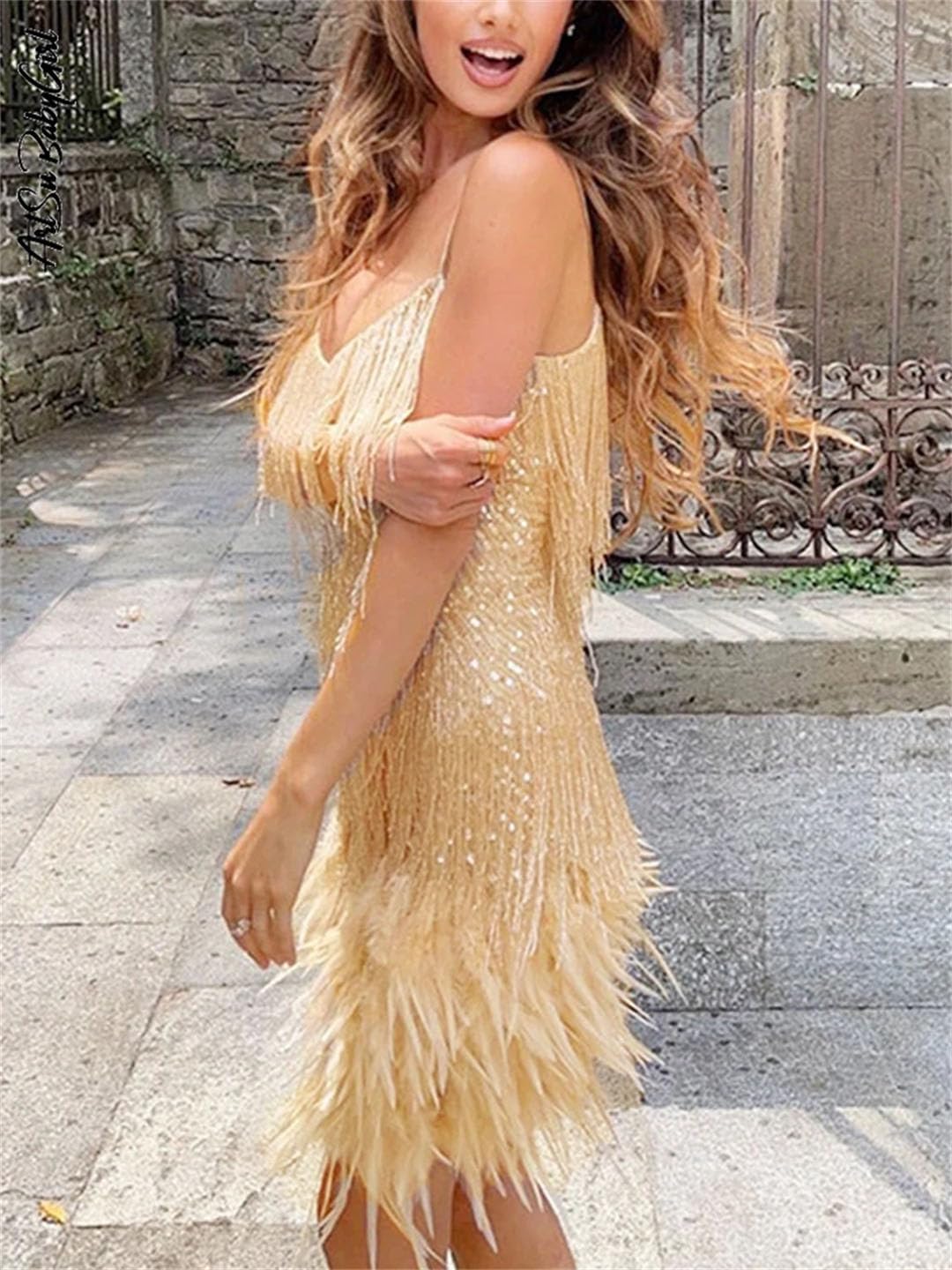 Robe De Soirée Pailletée Femme - Col En V, Longueur Cheville, Moulante - Élégante Et Sexy Pour Soirée Ou Mariage
