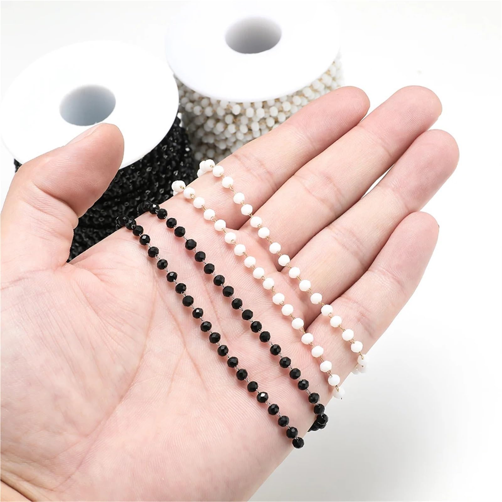Cadenas Cadena de bolas acero inoxidable 6 metros 3 mm cuentas blancas y negras for hacer joyas DIY(White)