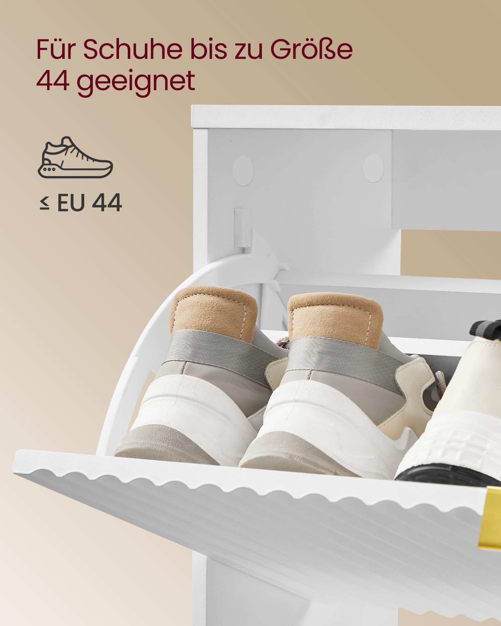 VASAGLE MAXE Kollektion - Schuhschrank mit 3 Klappen, Schuhkipper schmal, Schuhregal für Eingangsbereich, geriffelte Türen, für 18-24 Paar Schuhe, Mid Century Modern, wolkenweiß HSC302WB02