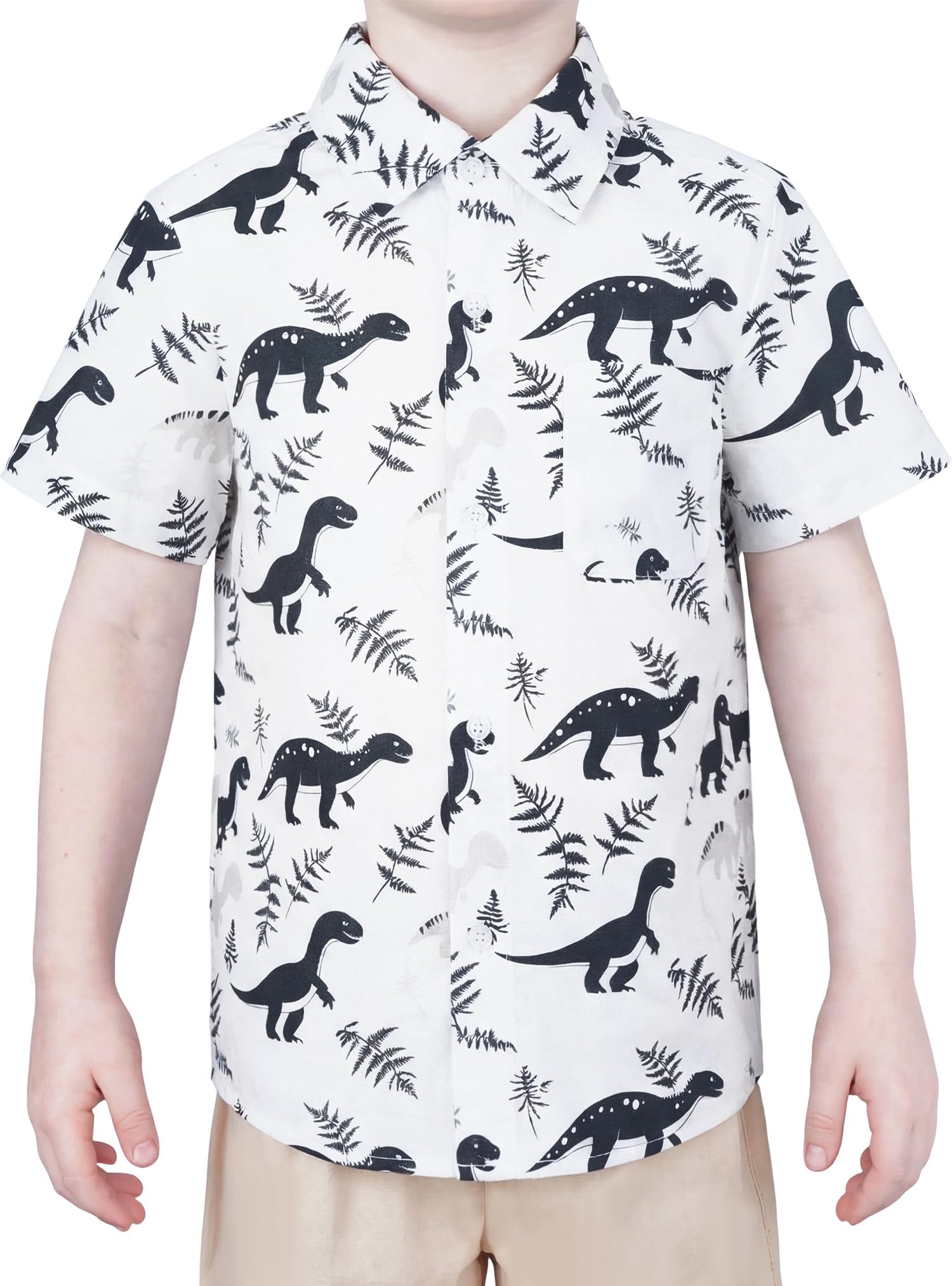 Boys Hawaiian Button Down Shirt, Pure Combed Cotton Short Sleeve Size 3-15Y