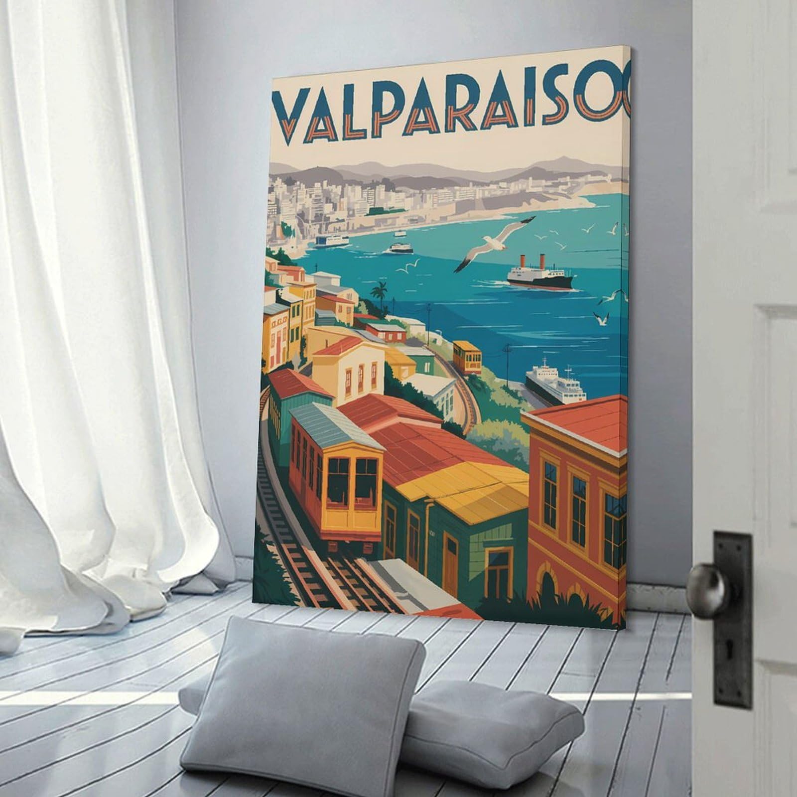 Junmoney Canvas Wall Picture Valparaiso Vintage Travel, 20x30inch(50x75cm), for Sofa Walls, Lounge Or Home Corners, Canvas Styling for A Polished Room Look