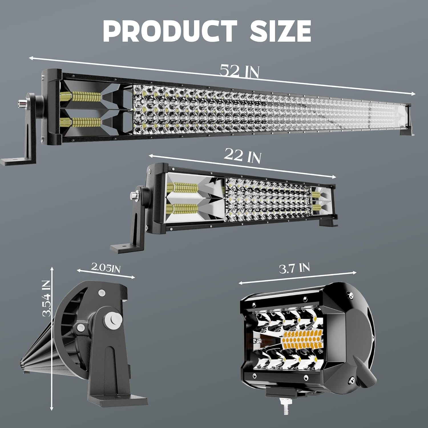 LED Light Bar Kits, 52 Inch 300W 22 Inch 120W Light Bar Triple Row Flood Spot Combo Beam with 4PCS 4 Inch Pod Lights 2PCS Wiring Harness Kit, Car Off Road Driving Work Lighting