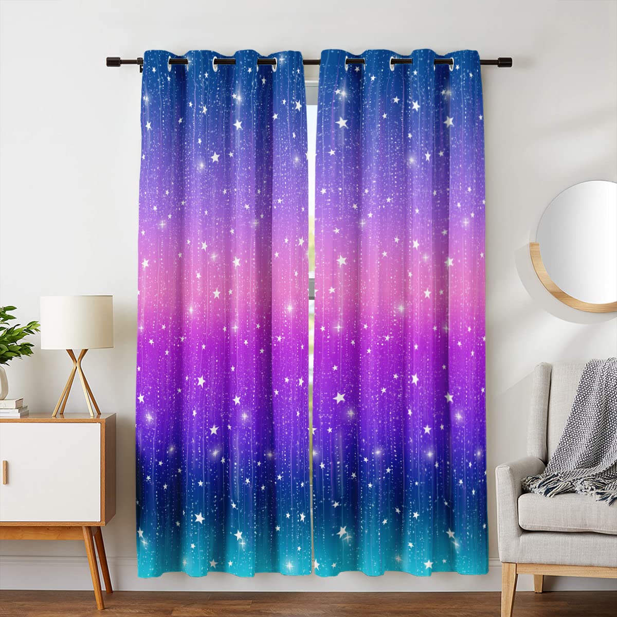 HOSIMA Sternenvorhänge für Teenager, Mädchen, trendige Raumdekoration, ästhetisch, glitzernde Vorhänge für Wohnzimmer, 2-teiliges Set für Teenager-Mädchen-Schlafzimmer, rosa Vorhänge für