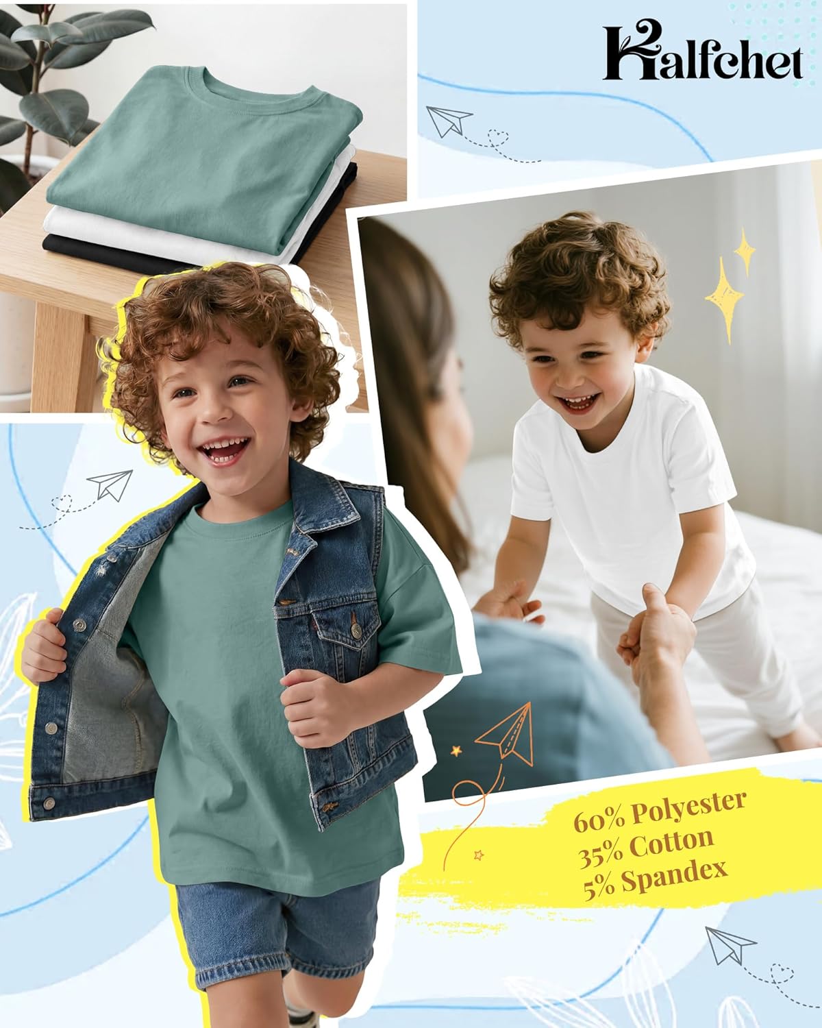 Halfchet 3 Pack Baby Boys T Shirts Toddler Oversized Crew Neck Short Sleeve Tops Loose Fit Casual Basic Tees 18M-5T