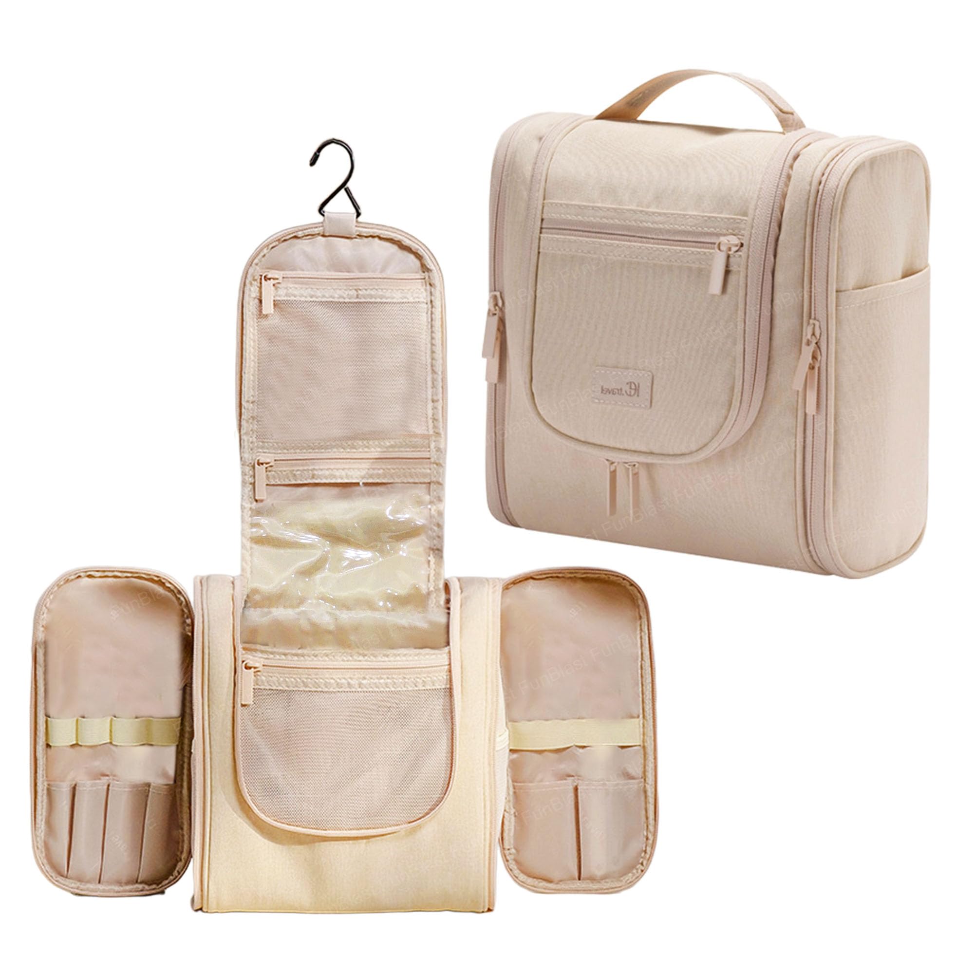 funblast Nylon Travel Hanging Toiletry Bag For Unisex - Cosmetic Makeup Pouch Organizer, Bathroom Bag, Shaving Kit Bag, Toiletry Kit, Cosmetics, Gadget, Make Up And Accessories Bag For Women (Beige)-picture-44