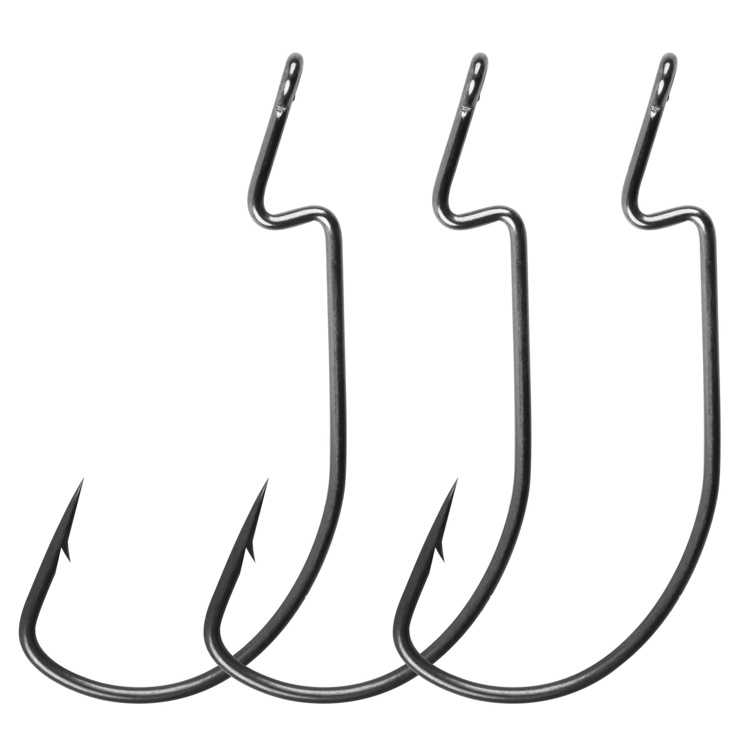 SILANON Fishing Hooks Jig Worm Hooks - High Carbon Steel Fishhooks 3X Strong Wide Gap Offset Bass Trout Hooks Saltwater Freshwater