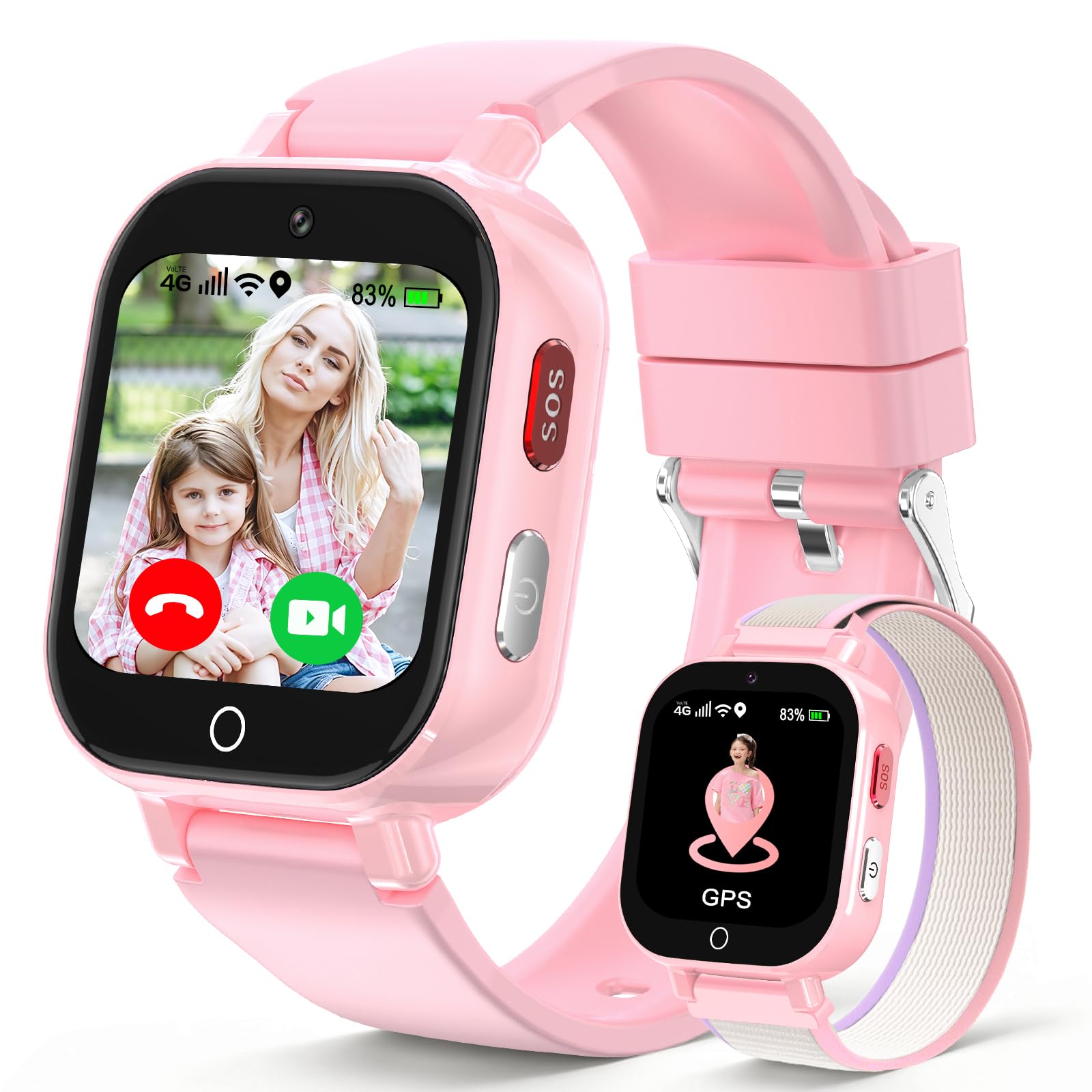 4G Smartwatch Bambini, Orologio GPS Bambini con Videochiamate Impermeabile | Chat Vocale, Modalità Classe, Sveglia, Contapassi, Fotocamera, Calcolatrice, Smart Watch per Ragazzi e Ragazze Regalo Rosa