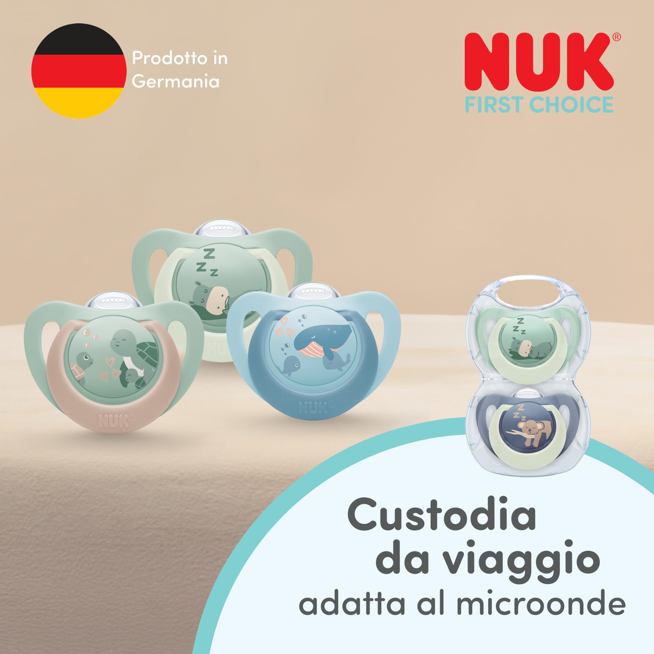 NUK First Choice Day & Night Ciuccio Ortodontico 18-36 Mesi Illuminante Confezione da 4
