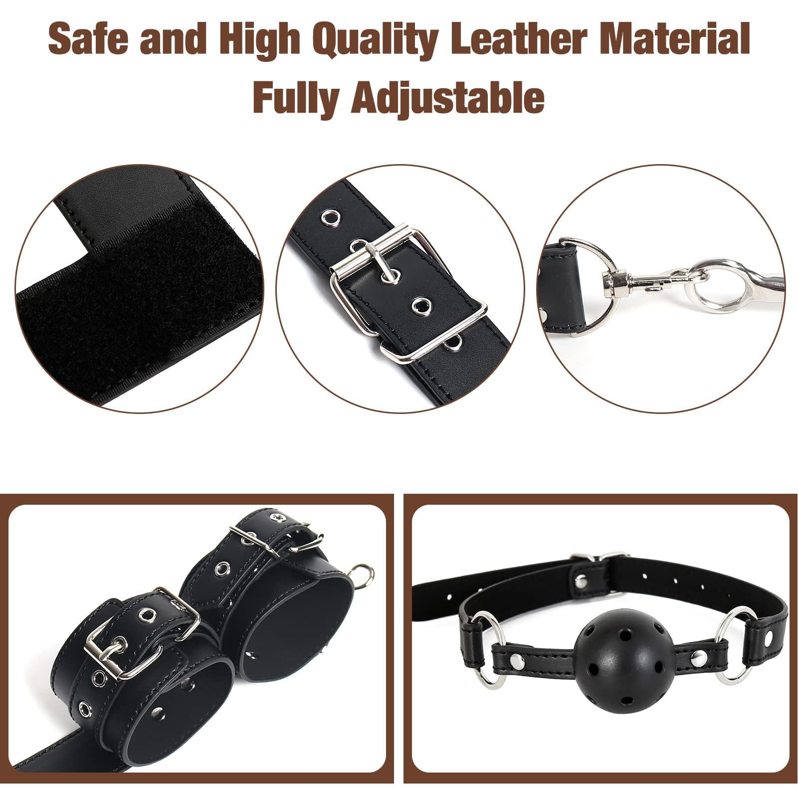 Collar de bondage sexual con gancho anal y mordaza de bola, kit de ataduras de cuero para esclavos BDSM de cuello a muñeca, arnés de esposas para la espalda BDSM,herramienta para juegos sexuales.