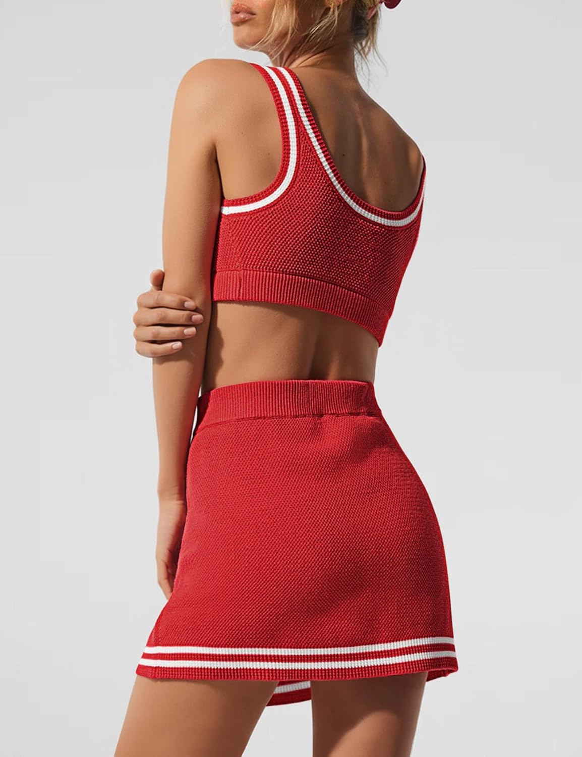 TQD Women's 2 Piece Summer Matching Sets Knit Two Piece Outfits Sweater Tank Top Short Skirt Set with Shorts Lounge Wear 2026