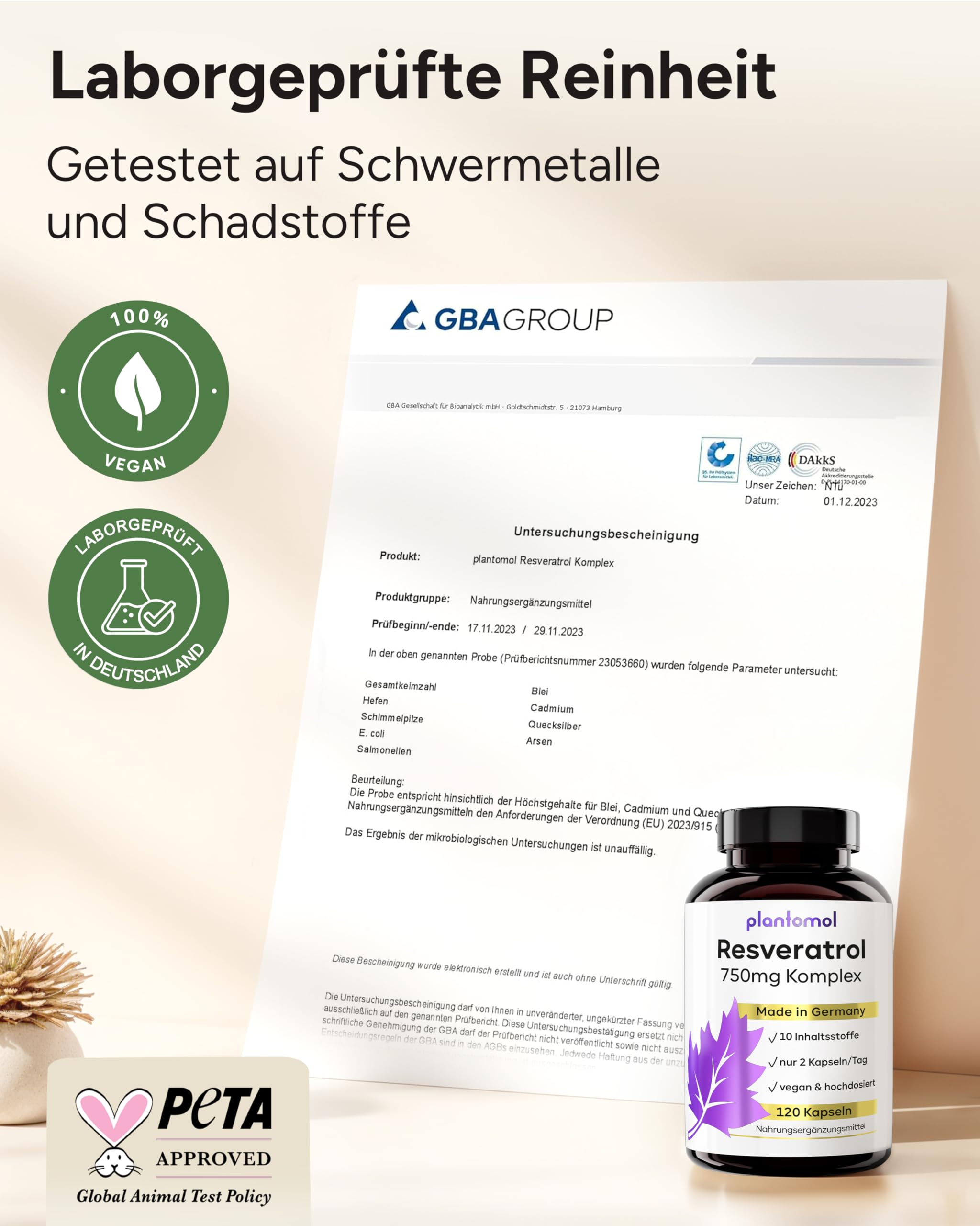 120 Trans Resveratrol Kapseln mit 750mg Resveratrol hochdosiert mit Silizium und Hyaluron (in 2 Kapseln) als Resveratrol Komplex