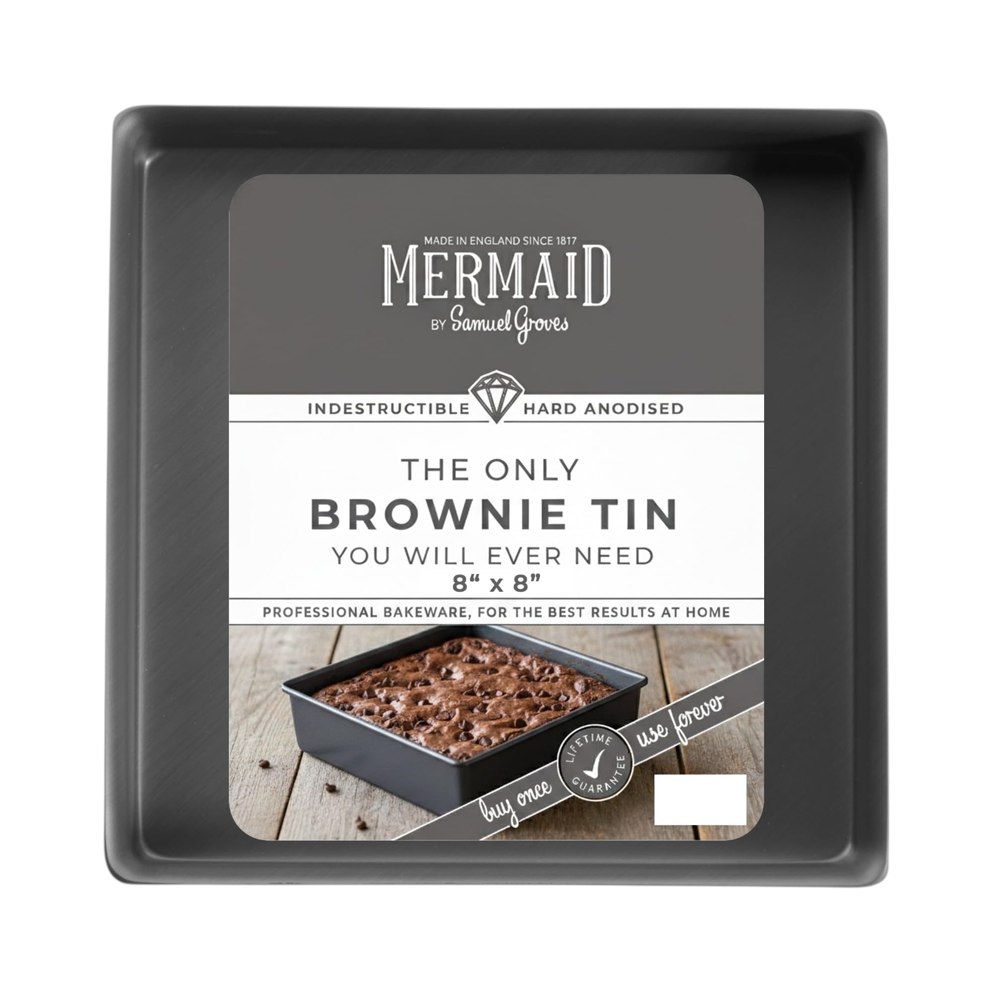 Mermaid Black Hard Anodised 8" Square Brownie Tin - Made In England By Samuel Groves
