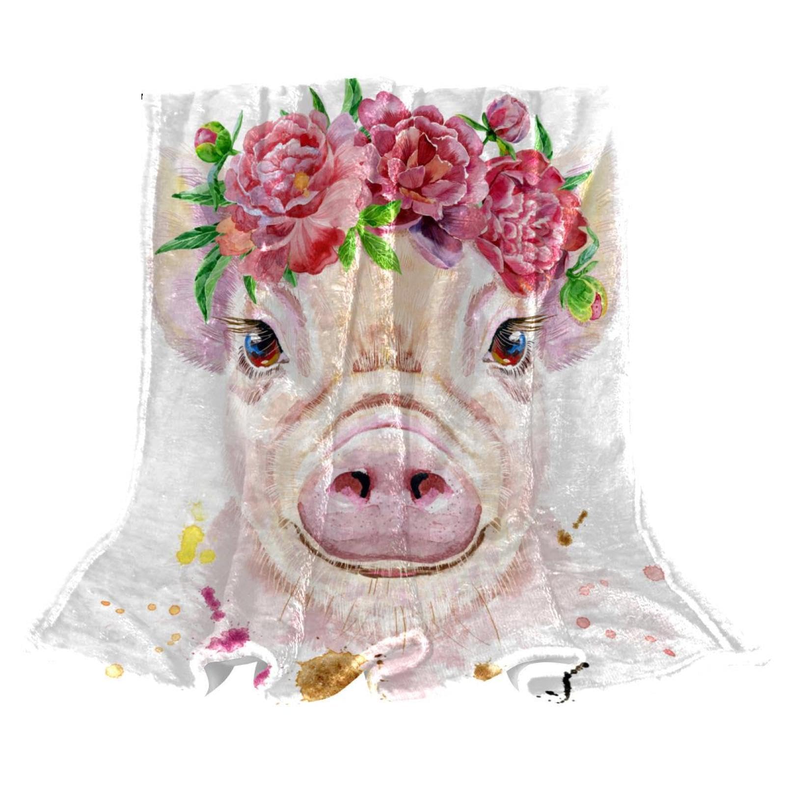 Couverture polaire cochon aquarelle plaid haut de gamme doux pour lits et divans 150x100
