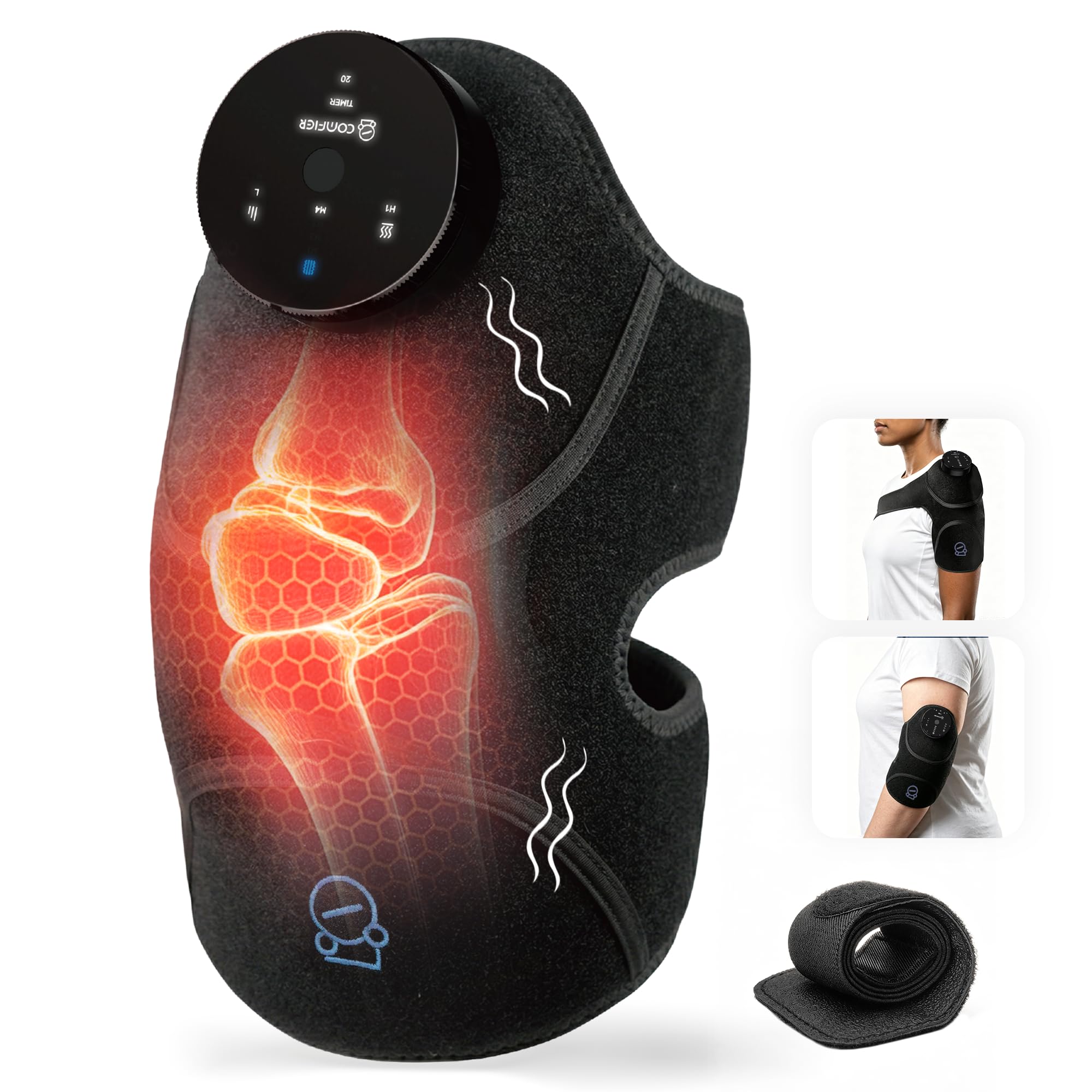 COMFIER 3-in-1 Kabelloses Knie-Massagegerät mit verbesserter Graphenheizung | 4 Vibrationsmodi & 3 Heizstufen, 2500mAh Akku, Für Knie, Ellenbogen & Schultern, Geschenk für Männer und Frauen